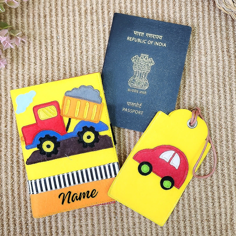 Excavator Felt Passport Cover & Luggage Tag