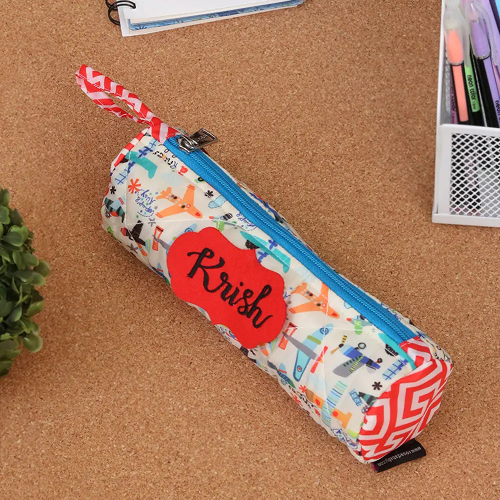 Round Pencil Pouch - Aeroplane
