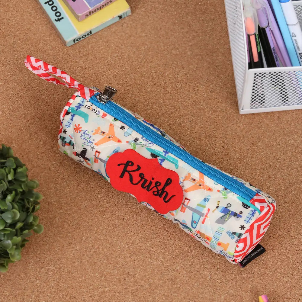 Round Pencil Pouch - Aeroplane