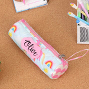 Round Pencil Pouch - Blue Unicorn
