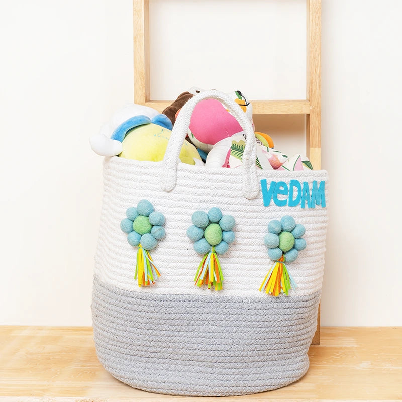 Pompom Flower Rope Basket