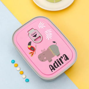 Pink Hippo Steel Lunch Box