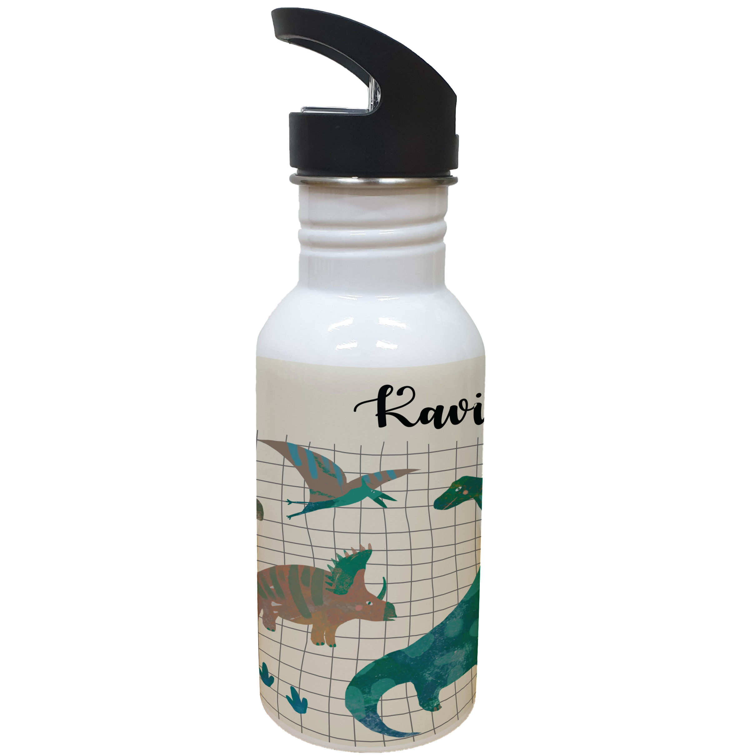 Steel Sipper Bottle (530ml) - White Dino